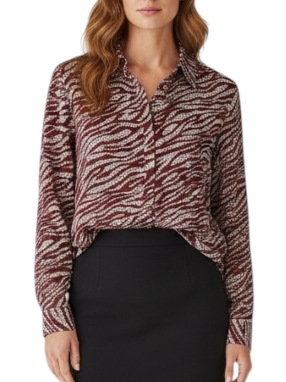 BODEN 100% Silk Animal Zebra Print/Dot Blouse in Maroon Size 14R -- GORGEOUS!!!